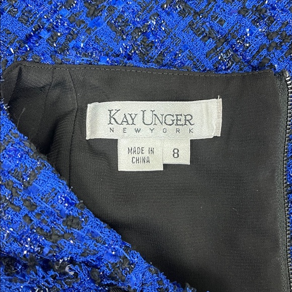 Kay Unger Stunning Blue Tweed Sleeveless Dress with Ribbon Detail Ladies Size 8 - Picture 5 of 9